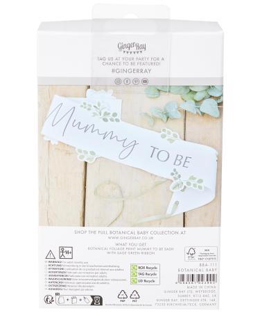 Ginger Ray Mummy to Be Botanical Baby Shower Sash with Sage Green Ribbon 15*155 centimeters