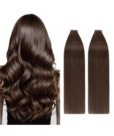 Silk-co Tape-In Real Hair Extensions Brown 40 Pieces Real Hair Tape Extensions Remy Tape Glue Extensions Skin Weft 80 g No. 04 Chocolate Brown 35 cm
