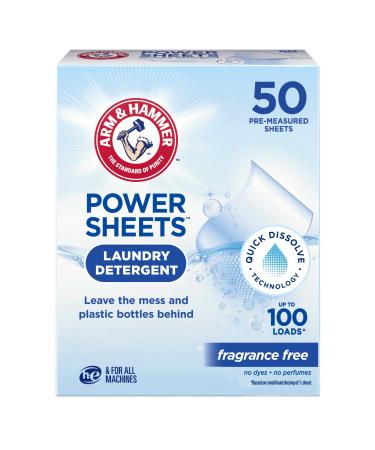 Arm & Hammer Power Sheets Laundry Detergent Fragrance Free 50ct 50 loads