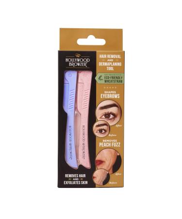 Hollywood Browzer Dermaplaning Tool for Face Eyebrow Shaping Removing Unwanted Hair Exfoliating Tool for Women Duo Pack (Amethyst and Citrine)