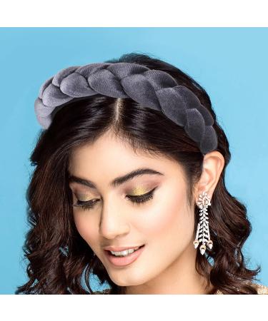 Braid Headband Hair Bands for Braids Elastic Braided Headbands for Women Knotted Headband for Women Black Headbands for Women Plush Velvet Wig Fabric gray - Buy Online on SooperMarket.com