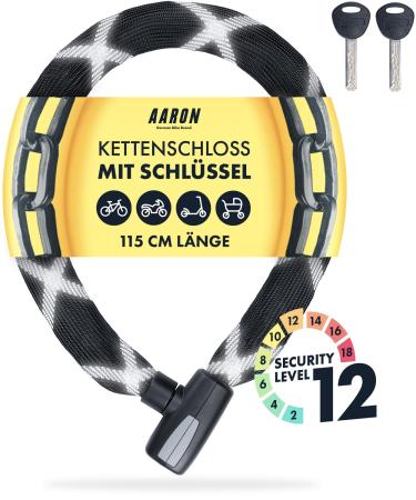 Aaron tank bicycle lock with key 115cm long solid chain lock made of steel and high safety level suitable as an eBike lock armored lock bike or motorcycle lock Level 12/115 cm
