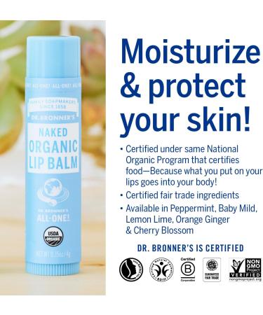 Dr Bronner's Baby Mild Lip Balm Made with Organic Oils and No Synthetic Ingredients Used for Lips Dry Hands Cuticles and Chapped Cheeks Certified Fair Trade 4g Bar Baby Mild 4g - Buy Online on SooperMarket.com