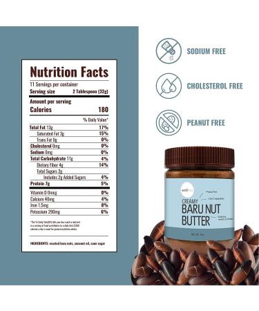 Naturtonix Baru Nut Butter - Peanut Free, Vegan & Kosher Certified, Creamy & Thick with Only 3 Ingredients, Gluten Free with 7g Protein - 11 Ounces - Buy Online on SooperMarket.com