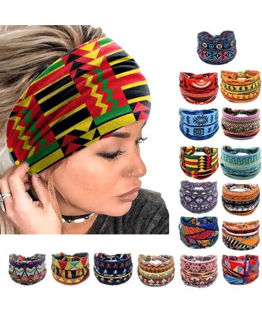 JSGHGDF African Headband Yoga Sports Workout Hairband Boho Print Hairband Wide Elastic Headband Stretchy Headwrap for Women Girl 6 - Buy Online on SooperMarket.com