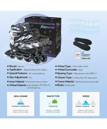 Adjustable Roller Blades Inline Skates for Kids & Adults | Light Up Outdoor Indoor Skates | Black Camo | Size Large (4-7 US) - Buy Online on SooperMarket.com