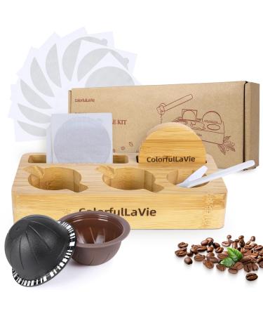 Reusable Capsules for Nespresso VertuoLine Refill Vertuoline Pod Fits for Nespresso Vertuo with 20 Pcs Disposable Aluminum Foils Reusable Coffee Filters (1 Set+20pcs Lids) (1 Set+20pcs Lids)