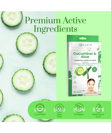 CLAIR BEAUTY Cucumber & Aloe Hydrating Under Eye Mask Patches - Moisturizing Toning & Rejuvenating | Reduces Fine Lines & Wrinkles | Reduces Dehydration & Puffiness | Made in Korea - 5 Pairs - Buy Online on SooperMarket.com