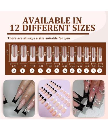 Black Butterfly False Nails Set - 24PCS French Square Tips with Glitter Diamond Design & Jelly Adhesive - Women's Nail Art - Buy Online on SooperMarket.com