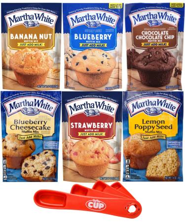 Martha White Muffin Mix Variety Banana Nut, Blueberry, Chocolate Chocolate Chip, Blueberry Cheesecake, Strawberry, Lemon Poppy with By The Cup Swivel Spoons With Banana Nut