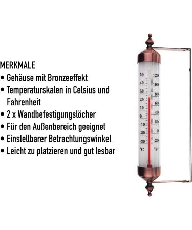 Stylish Bronze Outdoor Thermometer - Perfect for Garden Wall Greenhouse & Garage | Easy to Hang - Buy Online on SooperMarket.com