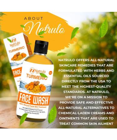 Natrulo Turmeric Face Wash 4oz - Natural Anti Aging Exfoliating Cleanser for Clear Skin & Acne Scars - Turmeric Soap Skin Detox - Buy Online on SooperMarket.com