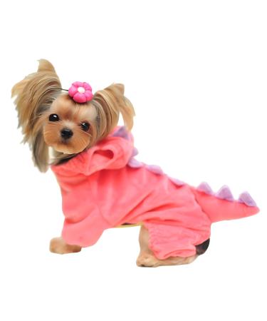 DELIFUR Dinosaur Dog Halloween Costume Pet Dino Hoodie for Small & Medium Dogs(Pink 2XL) 2X-Large Pink