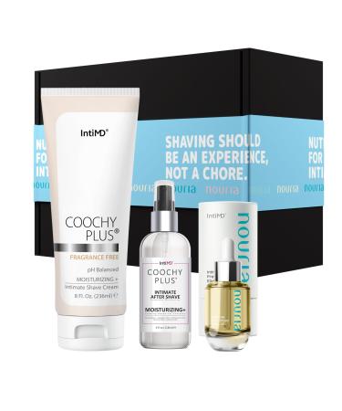 Coochy Plus HydroLock MOISTURIZING+ 3-Steps Kit Intimate Shave Gift Set: NOURIA Pre-Shave Elixir Oil + Coochy Plus Shave Cream Fragrance Free + Coochy Plus After Shave Protection Mist