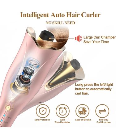 Auto Hair Curler - Automatic Curling Iron Wand with 1 Barrel, 4 Heat Settings, Dual Voltage, Fast Heating - Rose Gold - Buy Online on SooperMarket.com