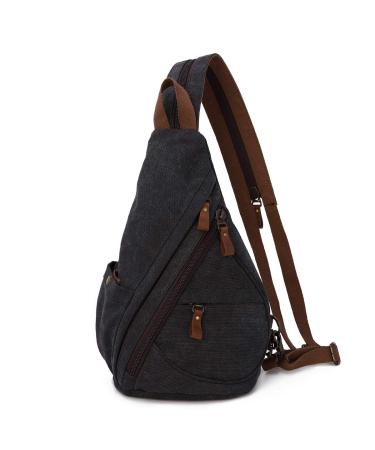 KL928 Canvas Sling Bag Backpack women and men-shoulder backpack shoulder bag crossbag adjustable shoulder belt perfect for outdoor sports hiking cycling mountaineering travel 6881-black
