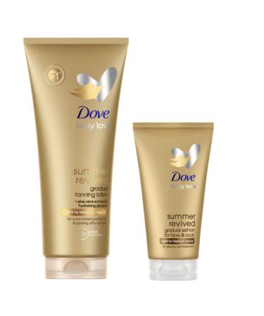 Dove Summer Revived Light to Medium Gradual Tanning Lotion 200 ml & Dove Summer Revived Light to Medium Gradual Tan Lotion for Face and Body Tanning Lotion For All Skin Types 75 ml