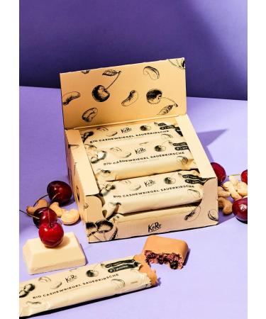 Koro - Bio Cashwriegel Sauer Kirsche 12 x 50 g - For the small hunger in between - organic quality - white glaze - vegan - gluten -free cashew sour cherry