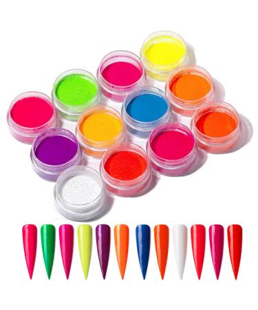Chrome Nail Powder 12 Boxes Neon Fluorescent Nail Pigment Powder Nail Art Accessories Iridescent Pearlescent Nail Glitter for DIY Nail Art Decoration Face Eye Body and Crafts