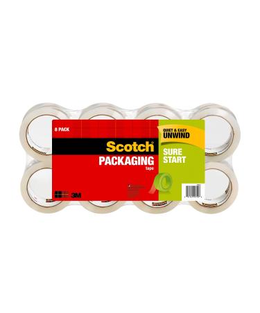 Scotch Sure Start Shipping Packaging Tape 1.88" x 54.6 yd Designed for Packing Shipping and Mailing No Splitting or Tearing 3" Core Clear 8 Rolls (3450-8)