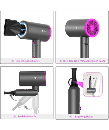 Slopehill 1800W Ionic Hair Dryer - Hot/Cool Wind Blow Dryer with 3 Attachments - ETL/UL/ALCI Safety - Dark Grey - Buy Online on SooperMarket.com