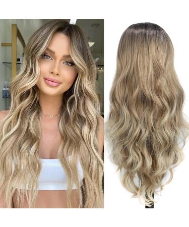 Porsmeer wigs long brown blonde natural synthetic hair curl wavy wigs ombre wig for women everyday anime cosplay costume party halloween carnival brown browns