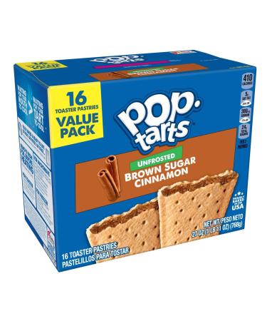Kellogg's Pop-Tarts Unfrosted - Toaster Pastries Breakfast for Kids, 16 Count, 27 oz (Unfrosted Brown Sugar Cinnamon)