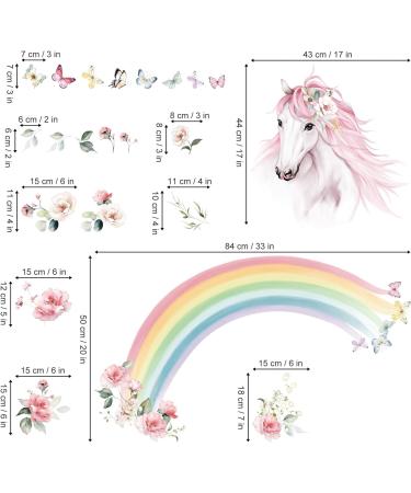 Wondever Large Rainbow Horse Flower Wall Decals for Girls Bedroom | Peel and Stick Kids Room Nursery Wall Art Stickers - Buy Online on SooperMarket.com