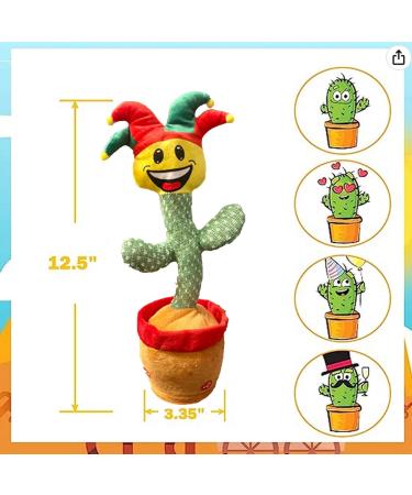 Dancing Cactus Toy - Singing Plush Interactive Repeating & Dancing Fun - Grinning Gus the Horned Cactus - USB Rechargeable - Christmas Decoration Piece - Buy Online on SooperMarket.com
