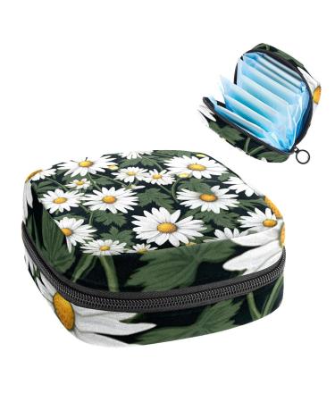 Daisies Green Leaf Sanitary Napkin Storage Bag Feminine Menstrual Cup Pouches Nursing Pad Holder Tampon Bags Portable Period Bag for Women Teen Girls 1Pcs Multi-colored 12