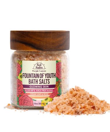 PURPLE CANYON SolSalts Fountain of Youth Bath Salts | Lavender Rose & Cedar Leaf Scented Detox Soak with Epsom Salt Amla & Rosehip for Glowing Skin