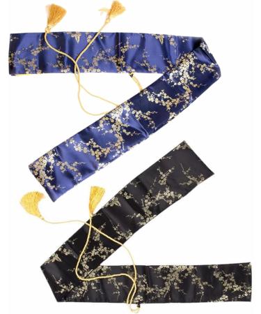 FLURSAILE 2pcs Sword Bag 51inch Synthetic Silk Katana Bag Sword Cover Carrying Case For Samurai Swords Plum Blossom Black & Blue - Buy Online on SooperMarket.com