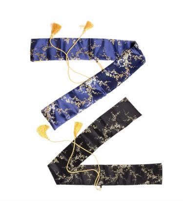 FLURSAILE 2pcs Sword Bag 51inch Synthetic Silk Katana Bag Sword Cover Carrying Case For Samurai Swords Plum Blossom Black & Blue