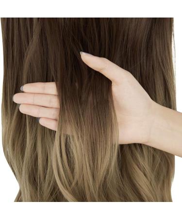 OMGREAET Brown Ombre Wavy Curly Halo Hair Extensions - Light Brown to Light Blonde - 20 Inch - Heat Friendly Fiber - No Clip - Buy Online on SooperMarket.com
