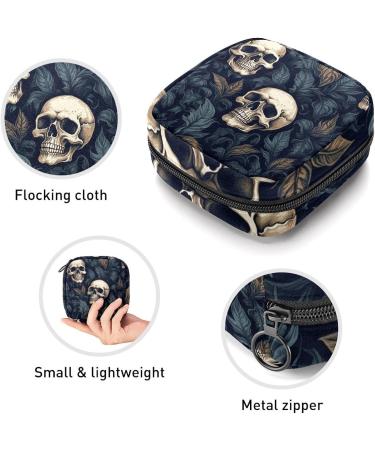 Skulls and Leaves Sanitary Napkin Storage Bag - Portable Period Pouch for Women and Teen Girls - Multi-colored - Buy Online on SooperMarket.com