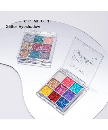 MIESCHER Colorful Glitter Eyeshadow Palette - 9 Shimmer Colors | Waterproof & Long Lasting Professional Eye Makeup - Buy Online on SooperMarket.com