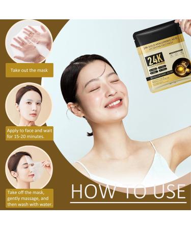 Shefave Sheet Mask 24K Gold Hyaluronic Acid Face Mask Set - Hydrating Face Mask Redness Relief Face Masks Skincare Face Mask Gift Set - Nourishing & Soothing Face Masks Beauty For All Skin Types - Buy Online on SooperMarket.com