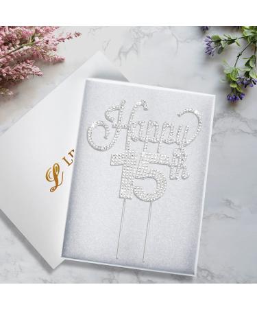 LINGTEER Happy 15th Birthday Silver Rhinestone Cake Topper - Cheers to 15th Birthday Party Decorations - Buy Online on SooperMarket.com