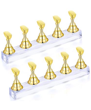 PROUSKY 2 Sets Nail Display Stand Fingernail DIY Nail Art Display Nail Tip Practice Holder Magnetic Nail Art Stand for False Nail Tip Manicure Tool Home Art Salon Use Magnetic Nail Practice Base Gold
