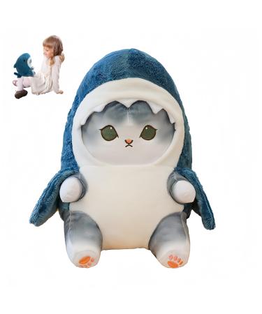 Cute Shark Cat Plush Doll - Soft Stuffed Animal Doll Lovely Fat Shark Kitten Plushies Perfect Pillow for Fans' Birthday Gifts (Grey Cute Shark Cat)