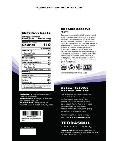 Terrasoul Superfoods Organic Cassava Flour 2 Lbs - Gluten-Free & Smooth Texture - Wheat Flour Substitute - Buy Online on SooperMarket.com