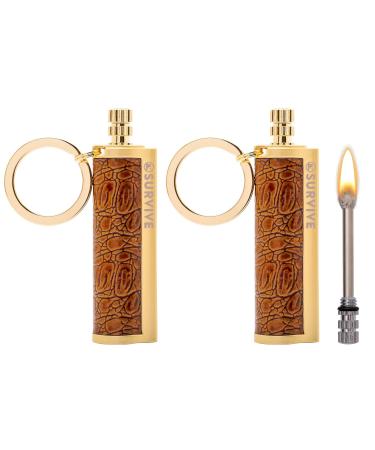 SURVIVE Permanent Match Metal, 2 Pack, Reusable Survival Fire Starter Lighter, Emergency Waterproof Keychain Striker Stick Kit Gold