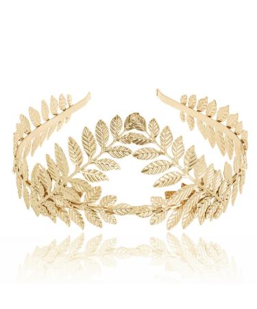 HIPIHOM Greek Goddess Crown Bridal Gold Leaf Headband Wedding Party Halloween Headpiece