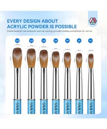 Saviland Acrylic Nail Brush Set - High Quality Synthetic Bristles with Blue Mermaid Princess Handle, 7 Sizes for Acrylic System Application - Size 4# to 16# - Blue 01 - Buy Online on SooperMarket.com