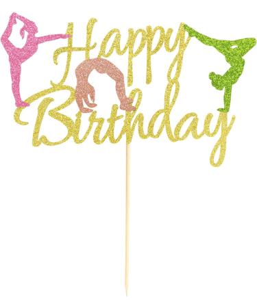 Arthsdite Gymnastics Cake Topper Gymnast Cake Pick for Gymnastics Theme Baby Girl Happy Birthday Party Decorations - Gold Glitter - Buy Online on SooperMarket.com