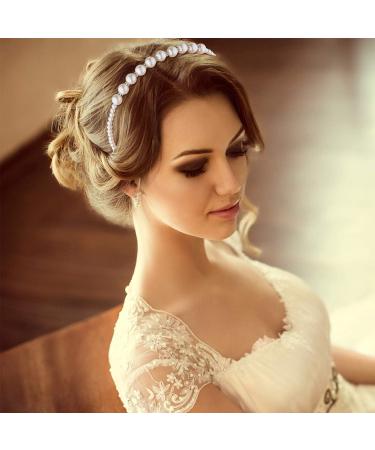 4 Pieces Pearls Headbands White Faux Pearl Rhinestones Hairbands Bridal Hair Hoop Wedding Hair Accessories for Women Girls (Style Set 1) - Buy Online on SooperMarket.com