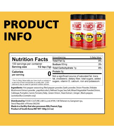 SEOUL SISTERS Korean Kimchi Powder Seasoning Mix - Spicy 3.5 oz (100g) | Probiotic Barbecue Rub for Meat & Vegetables - Buy Online on SooperMarket.com