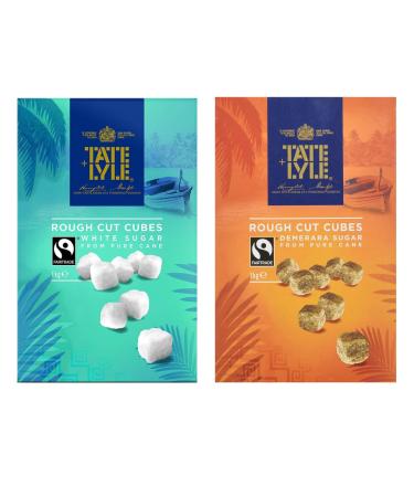 (T&L)-Tate and Lyle Fairtrade Demerara Rough Cut Sugar & Cubes White Sugar 1 Kg (Combo) 1 kg (Pack of 1)