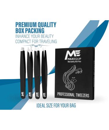 MAXEQUIP 4Pcs Professional Stainless Steel Tweezers Set for Ingrown Hair - Facial Tweezers for Men and Women - Buy Online on SooperMarket.com