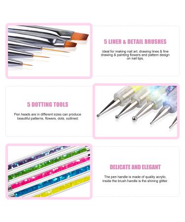 Sularpek 5 Pcs Double Ended Nail Design Brushes - Nail Art Point Drill Drawing Kit in Purple, Green, Pink, Blue, Yellow - Buy Online on SooperMarket.com